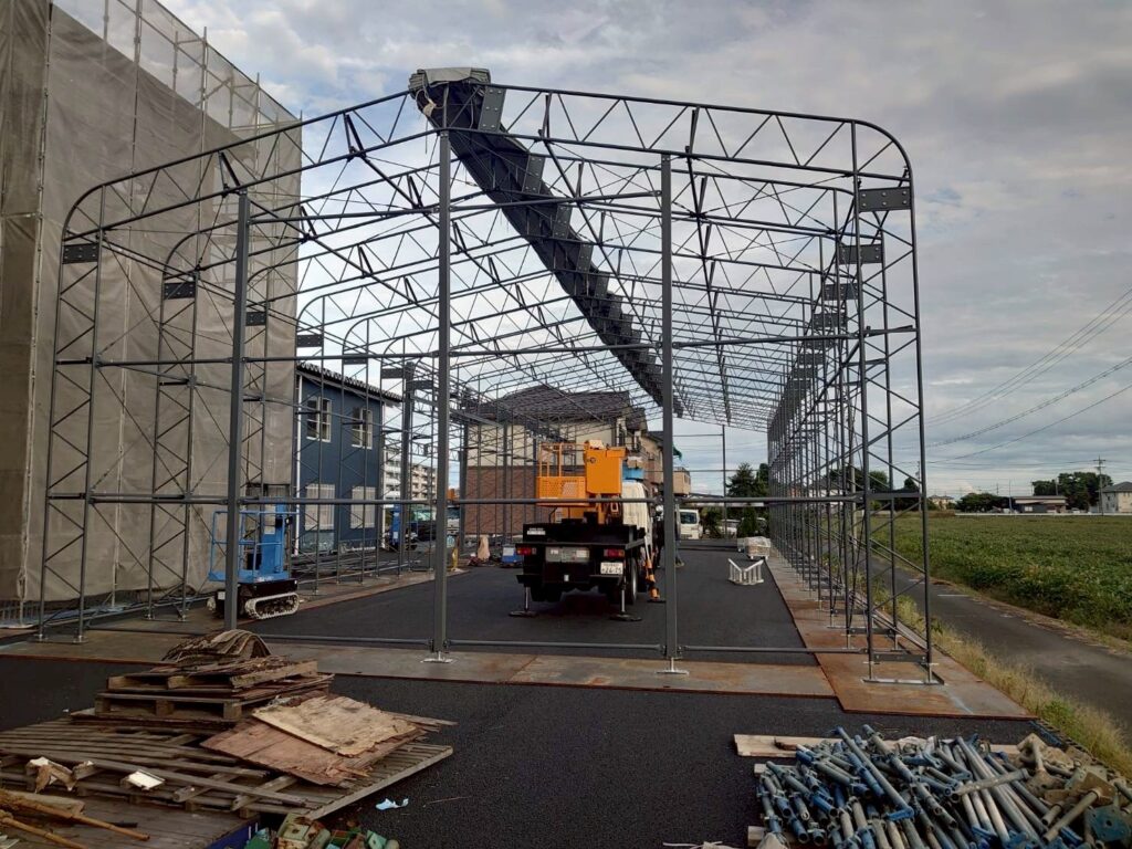 テント倉庫の施工事例の写真